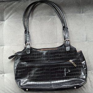 Brilliant Black Maxx New York Handbag / Purse Crocodile/Alligator Pattern